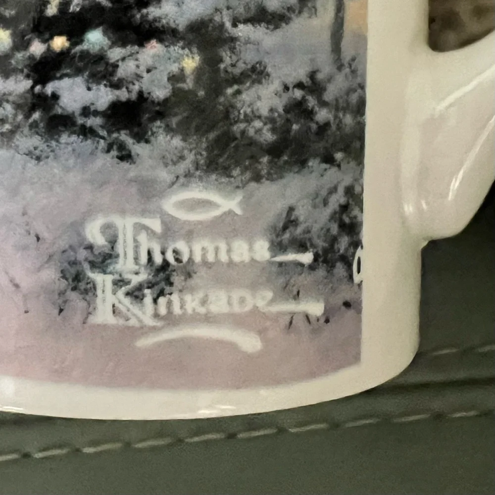 NWOT Vintage 1993 THOMAS KINKADE Snowy Cabin COFFEE Tea TALL MUG Cup 12-14 oz - Picture 12 of 17
